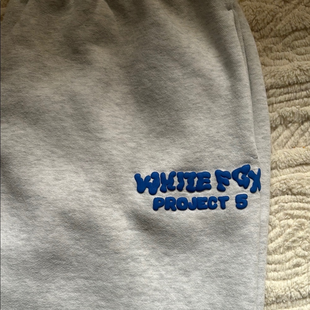 White Fox Boutique Gray Joggers with Blue Logo